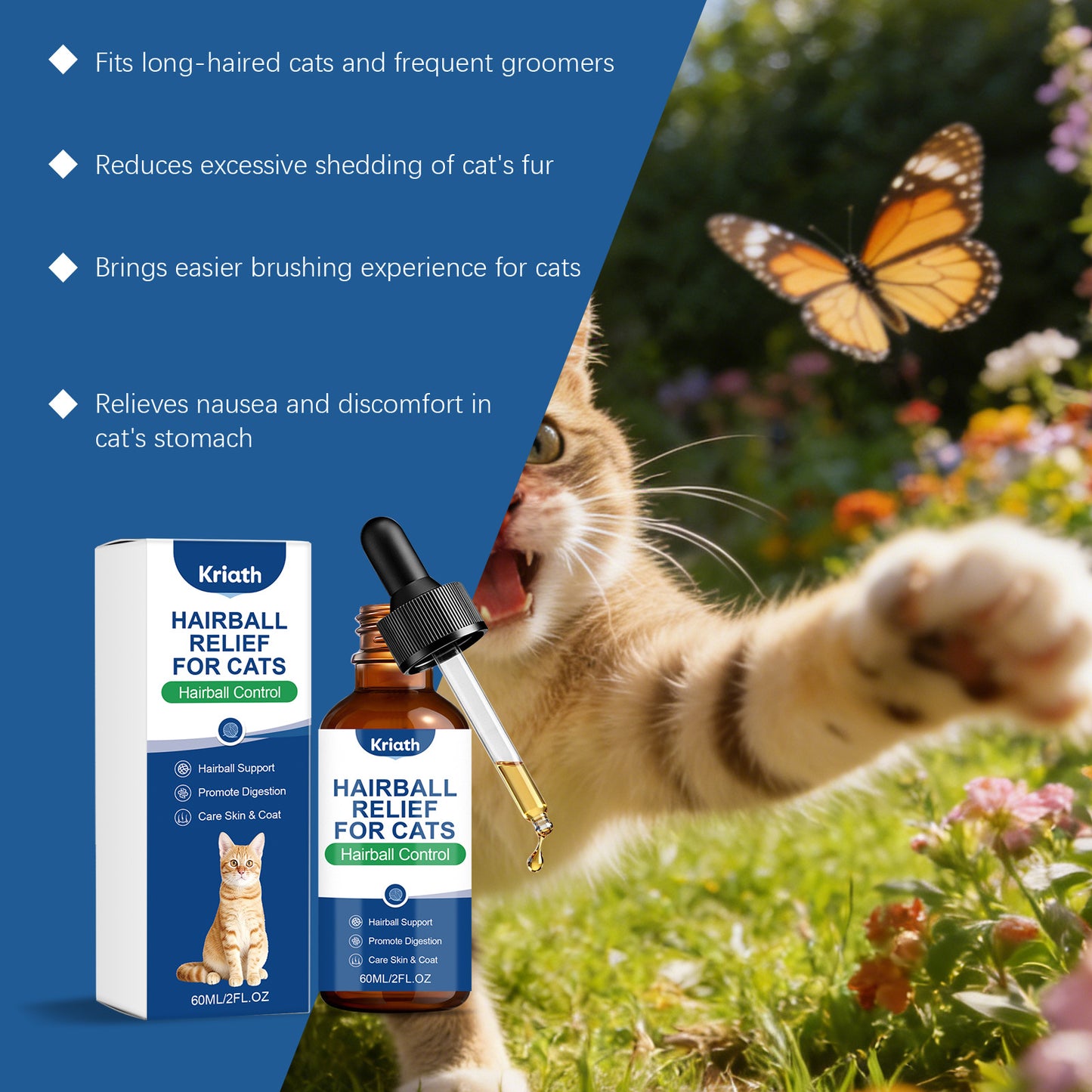 Kriath Hairball Relief Drops for Cats – Digestive & Grooming Support Formula