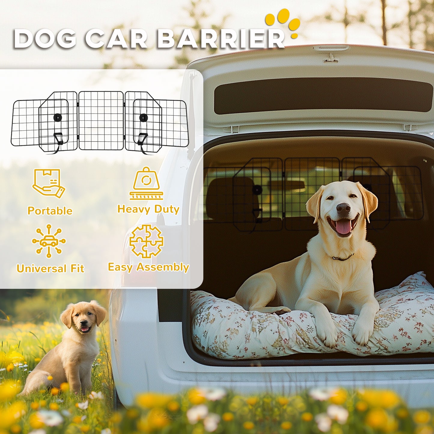 PawHut Adjustable Dog Car Guard Barrier – Pet Safety Divider for Cars & Vans