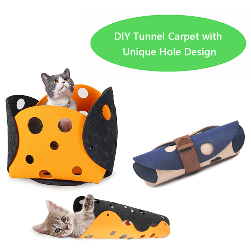 Collapsible Cat Tunnel Toy – Interactive Felt Play Tube with Pom-Pom Design