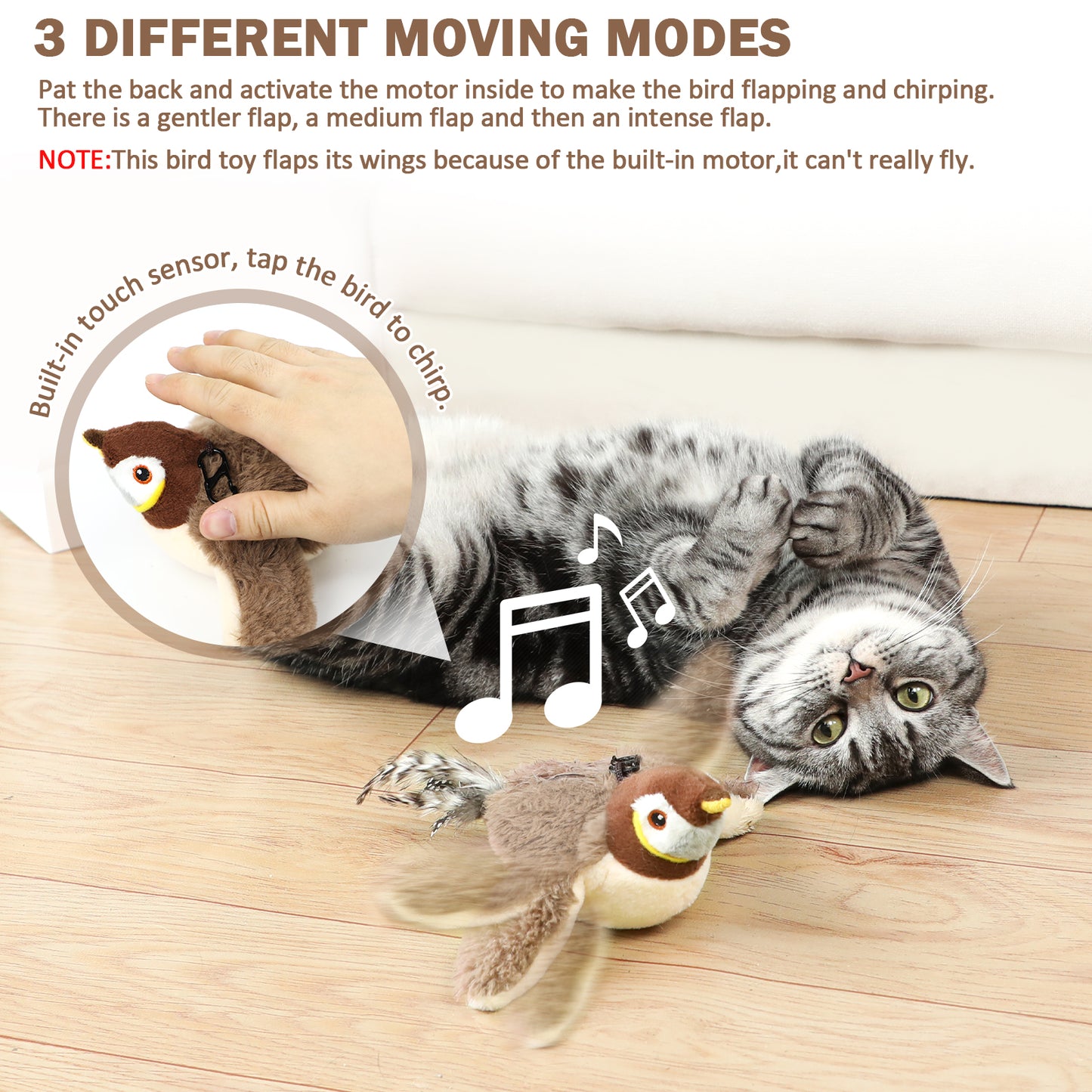 Interactive Flapping Bird Cat Toy – Rechargeable Catnip Plush Chirping Toy for Cats & Kittens