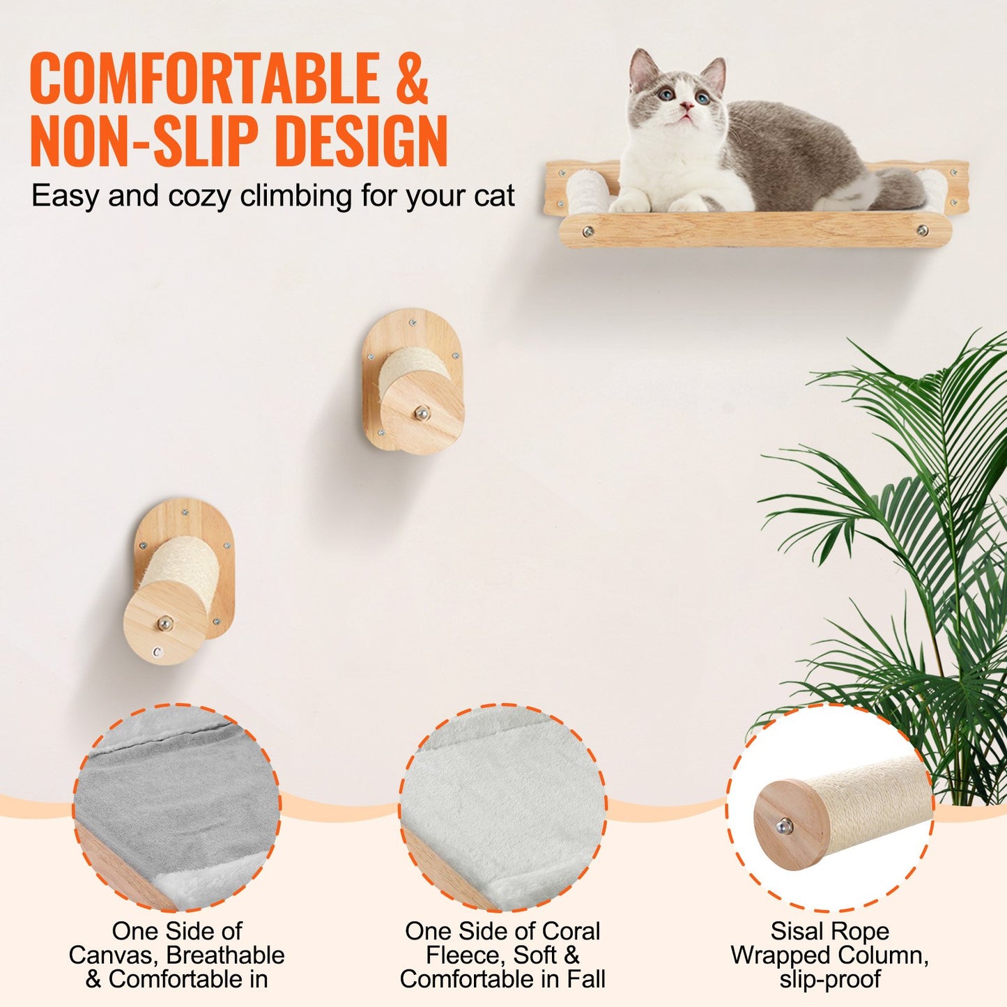Wall Mounted Cat Shelves & Perches Set – Cat Climbing Furniture with Hammocks & Jump Posts (Set of 4)