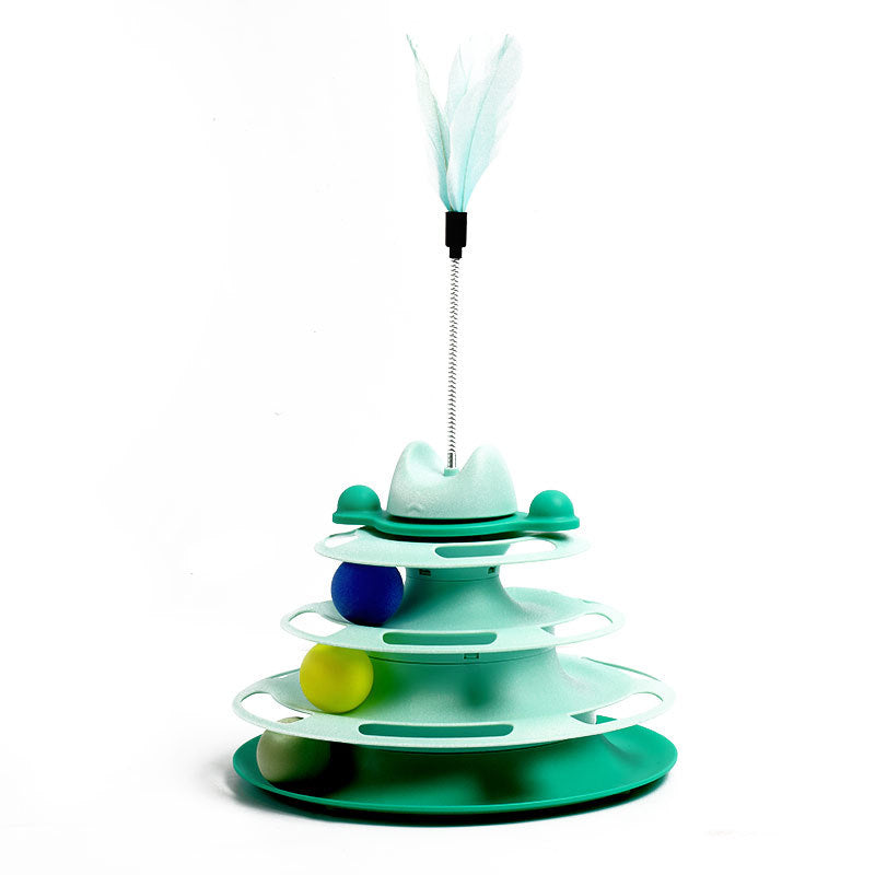 Cat Space Tower Turntable Toy – Interactive Puzzle & Feather Play Board for Cats
