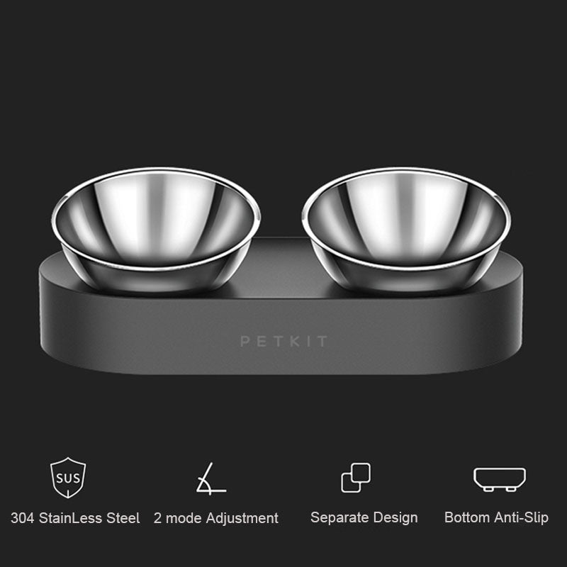 Adjustable Stainless Steel Cat Bowls – Elevated 15° Anti-Slip Feeding Station
