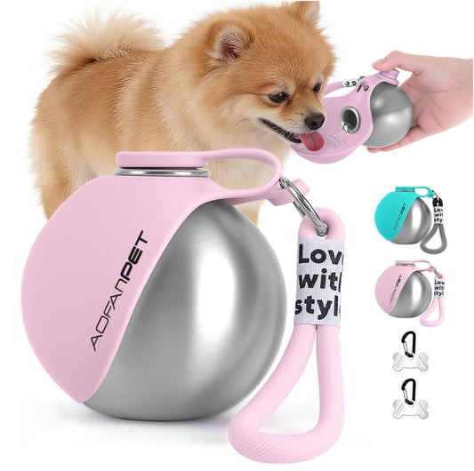 Portable Dog Water Bottle with Waste Bag Dispenser – Travel Drinking Cup for Pets