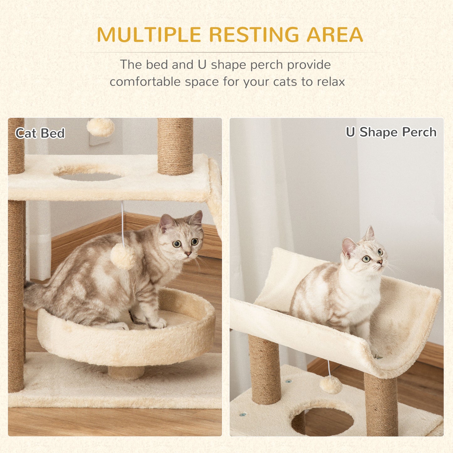 PawHut Cat Tree Tower with Scratching Posts, Perch, Bed & Toy Ball