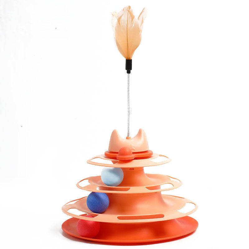 Cat Space Tower Turntable Toy – Interactive Puzzle & Feather Play Board for Cats
