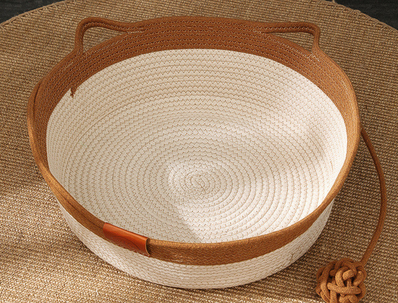 Cotton Rope Rattan Pet Nest – Woven Cat & Small Dog Bed with Optional Cushion