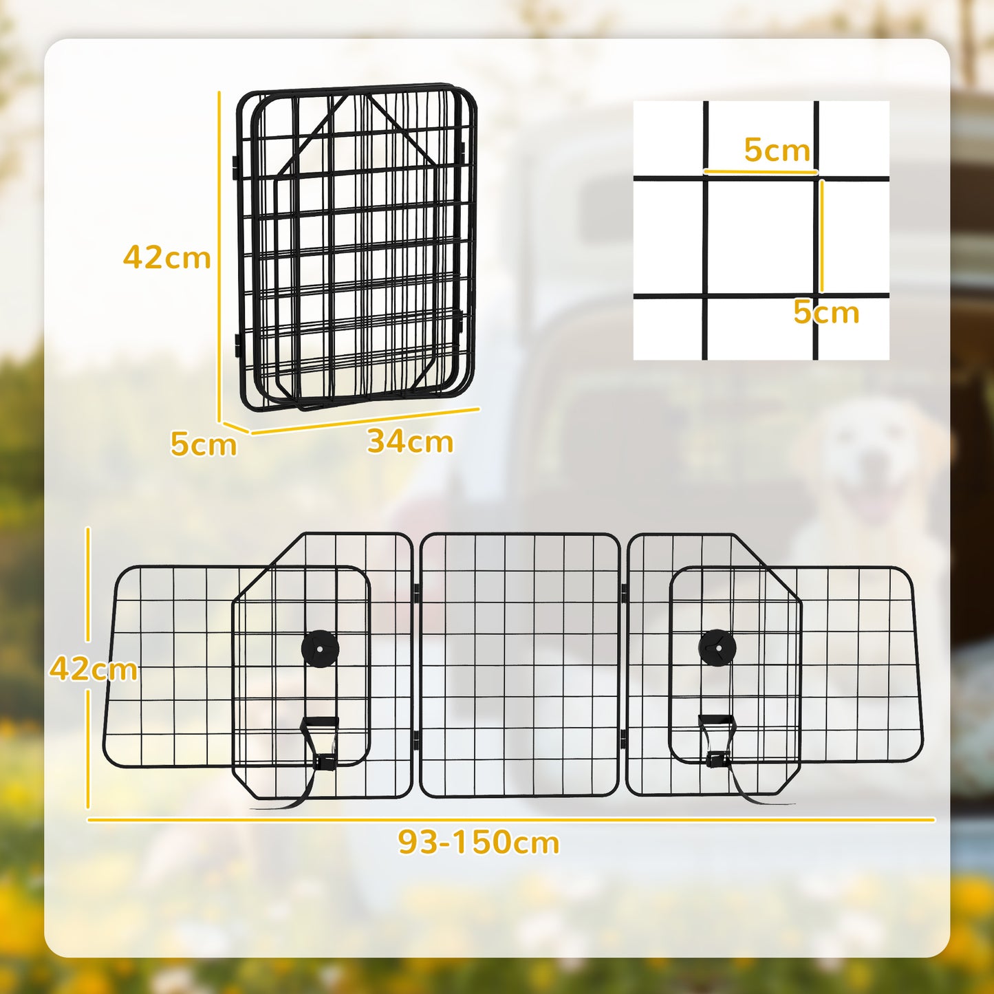 PawHut Adjustable Dog Car Guard Barrier – Pet Safety Divider for Cars & Vans