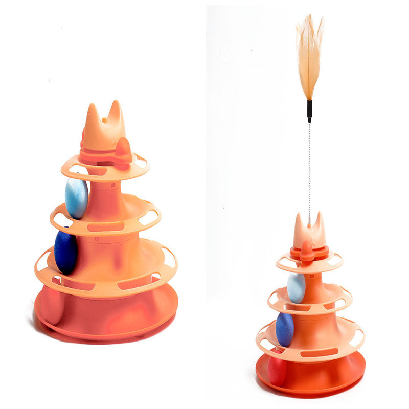 Cat Space Tower Turntable Toy – Interactive Puzzle & Feather Play Board for Cats
