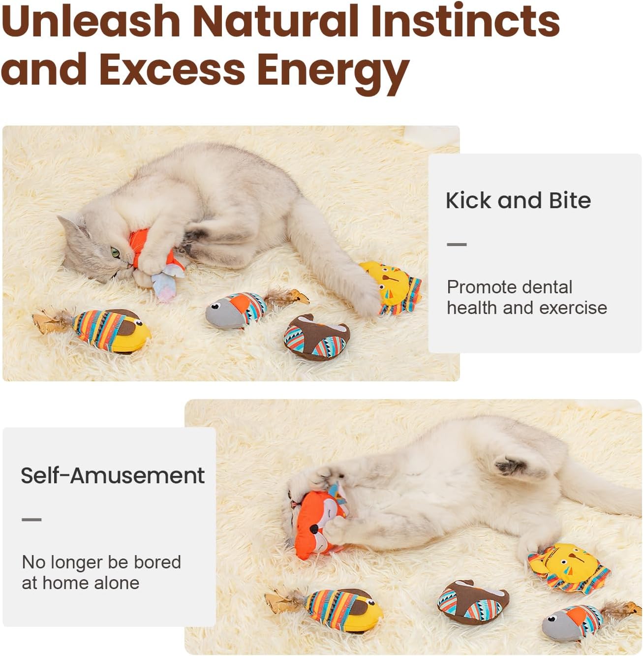Bite Resistant Catnip Jungle Animal Toys for Cats & Kittens.