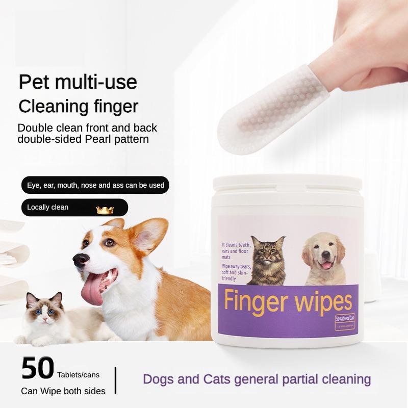 3-in-1 Pet Finger Wipes for Dogs & Cats – Dental, Eye & Ear Cleaning Care (50 Pack)