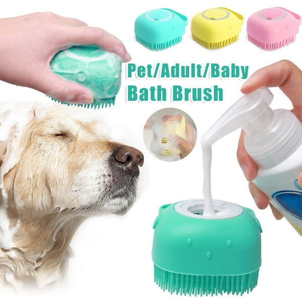 Silicone Pet Bath Massage Brush – Shampoo Dispensing Grooming Tool for Dogs & Cats