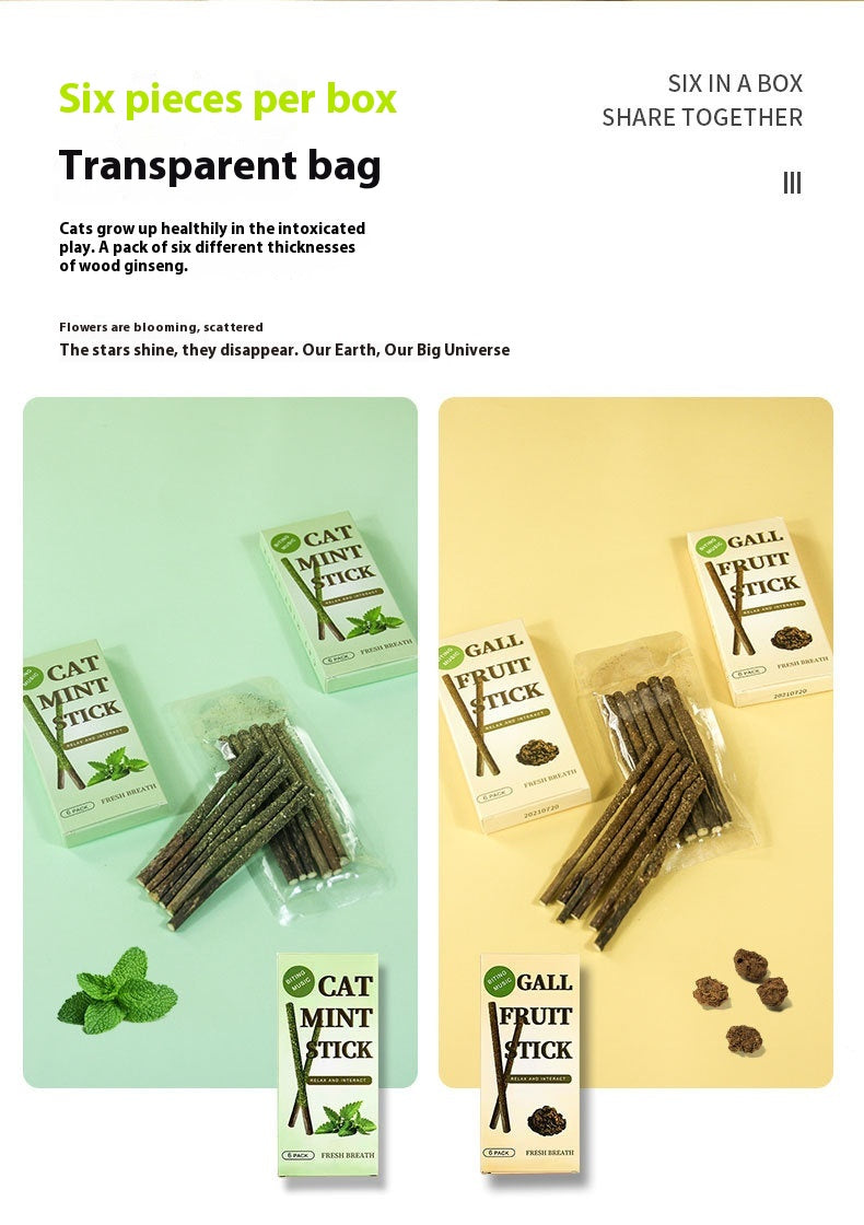 Natural Cat Mint or Gall Fruit Chew Stick For Cats & Kittens