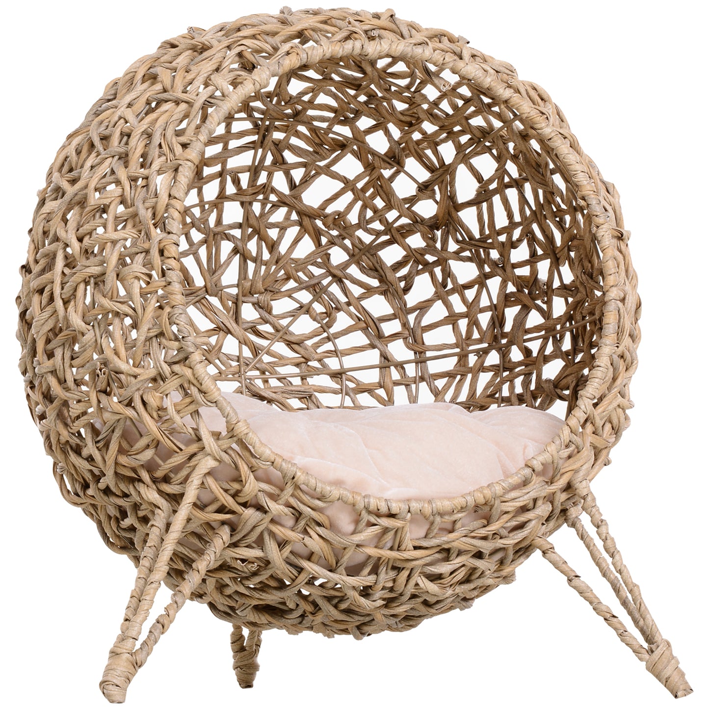 PawHut Round Wicker Cat Bed with Cushion – Elevated Tripod Cat Lounge Bed