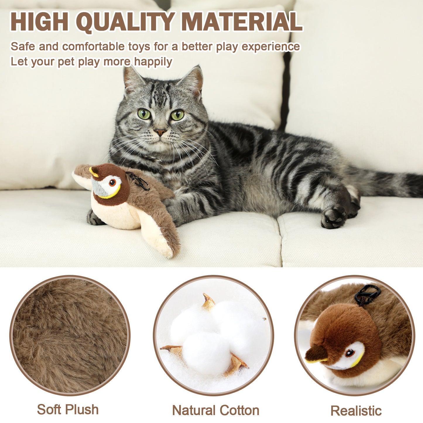Interactive Flapping Bird Cat Toy – Rechargeable Catnip Plush Chirping Toy for Cats & Kittens