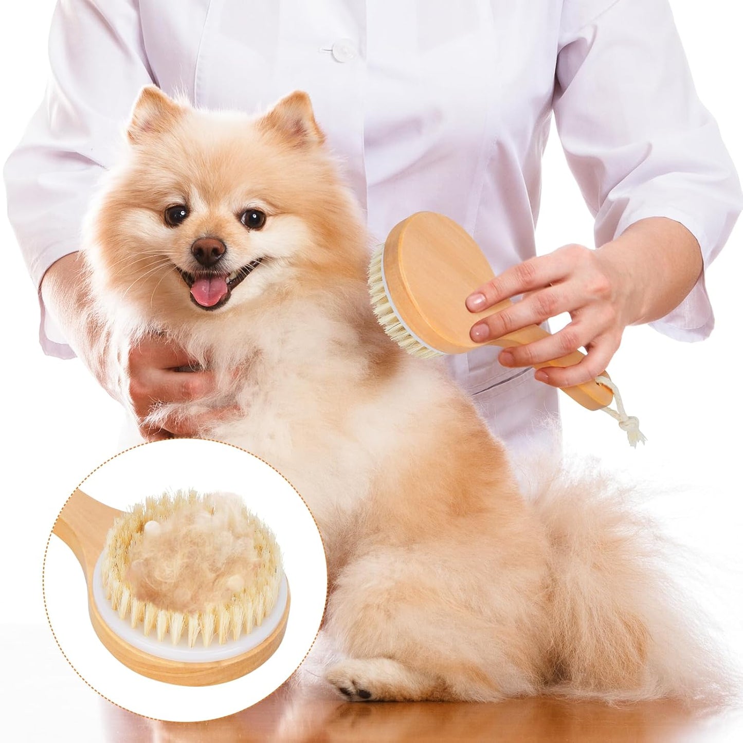 Pet Shampoo Massage Brush – Wooden Handle Bath & Grooming Brush for Dogs & Cats