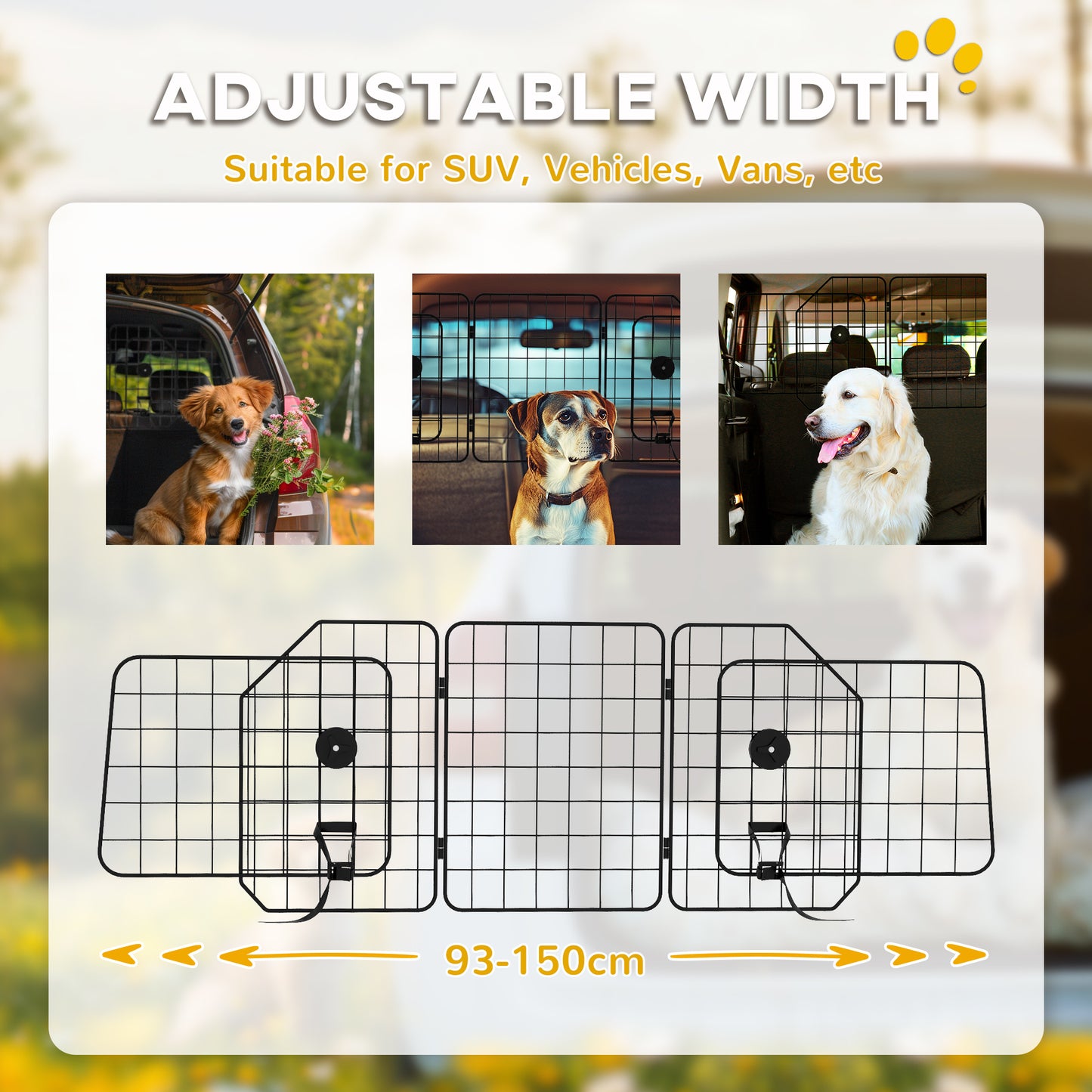 PawHut Adjustable Dog Car Guard Barrier – Pet Safety Divider for Cars & Vans