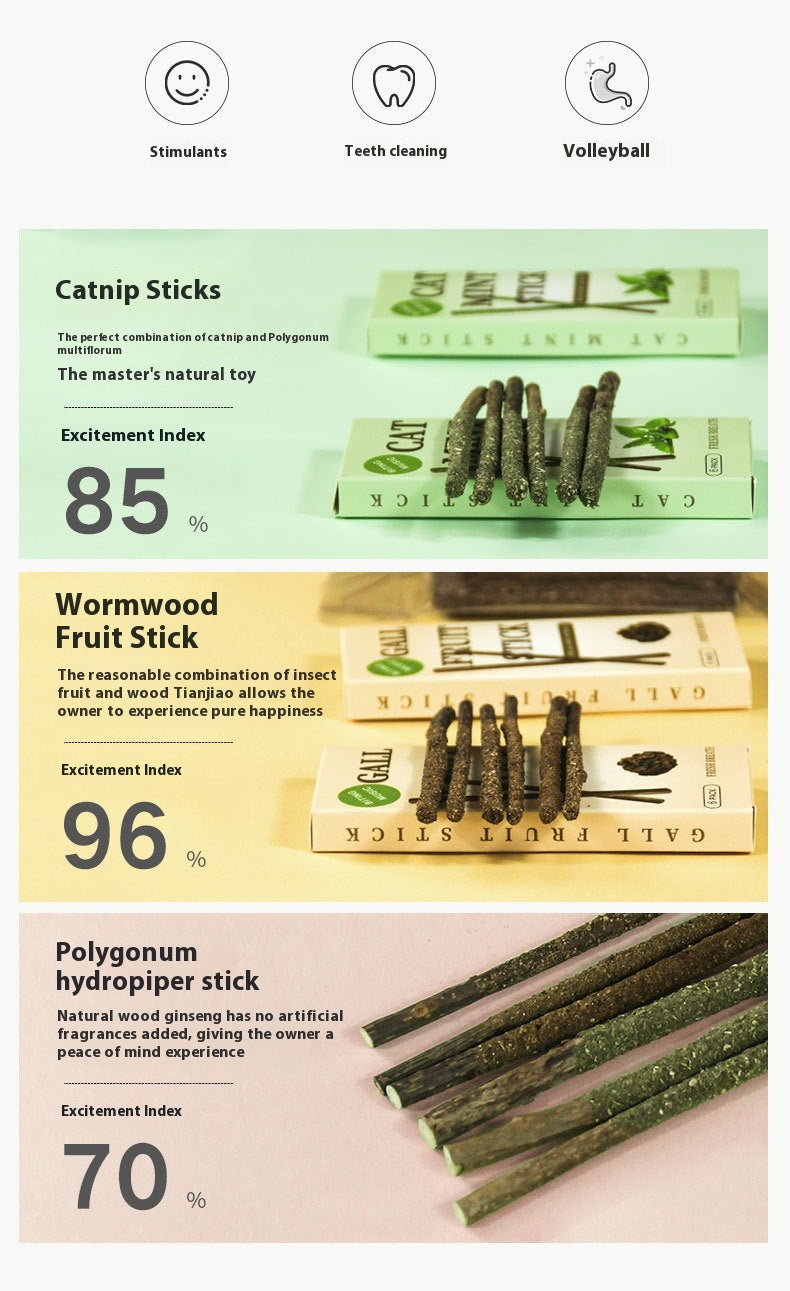 Natural Cat Mint or Gall Fruit Chew Stick For Cats & Kittens