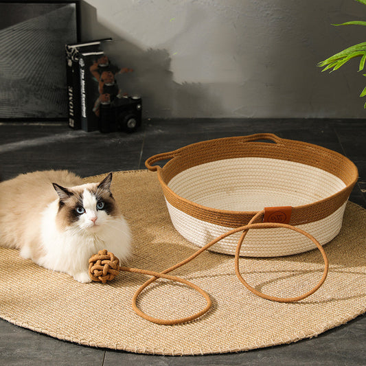 Cotton Rope Rattan Pet Nest – Woven Cat & Small Dog Bed with Optional Cushion