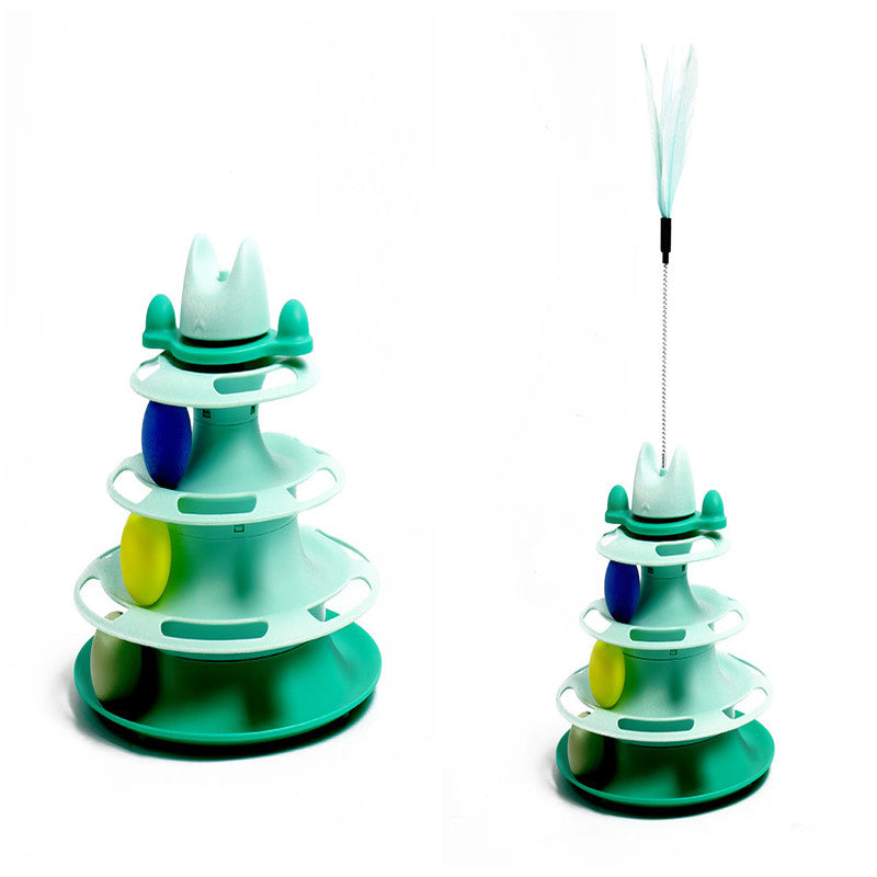 Cat Space Tower Turntable Toy – Interactive Puzzle & Feather Play Board for Cats