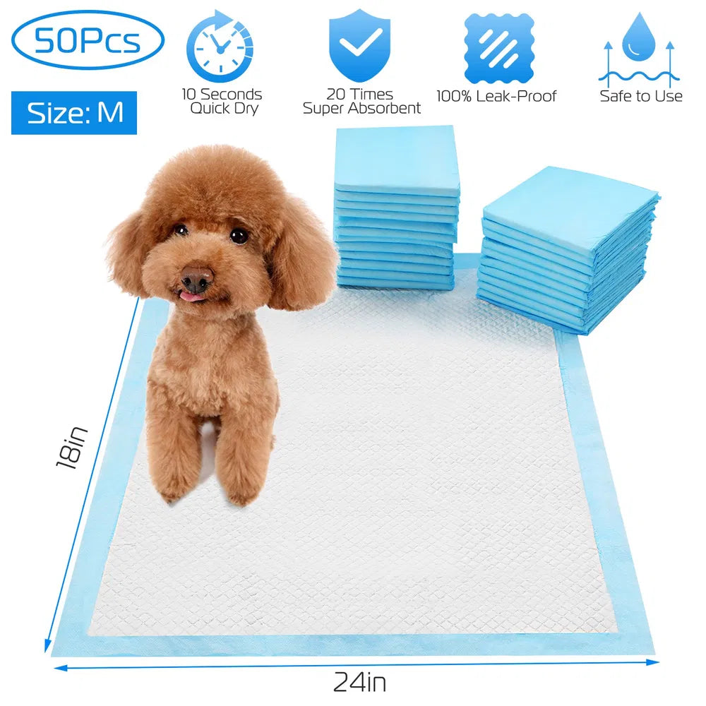 50 Pack Super Absorbent Puppy Training Pads 24x18 – Quick Dry Leak-Proof Pet Toilet Pads