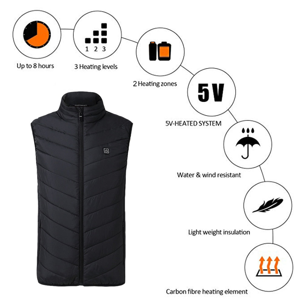 USB Heated Vest – Electric Heated Winter Body Warmer - Multiple Sizes