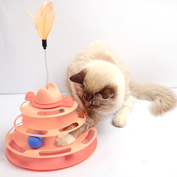 Cat Space Tower Turntable Toy – Interactive Puzzle & Feather Play Board for Cats