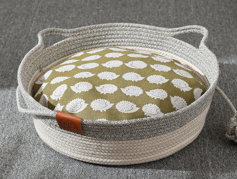 Cotton Rope Rattan Pet Nest – Woven Cat & Small Dog Bed with Optional Cushion