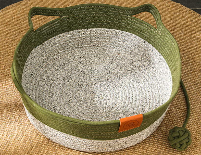 Cotton Rope Rattan Pet Nest – Woven Cat & Small Dog Bed with Optional Cushion
