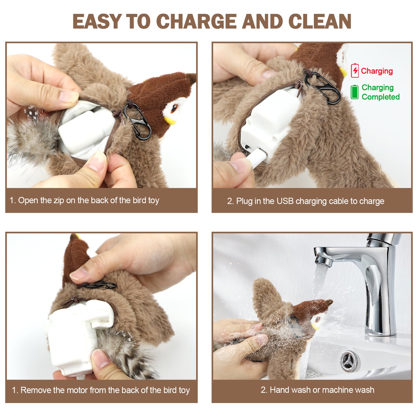 Interactive Flapping Bird Cat Toy – Rechargeable Catnip Plush Chirping Toy for Cats & Kittens