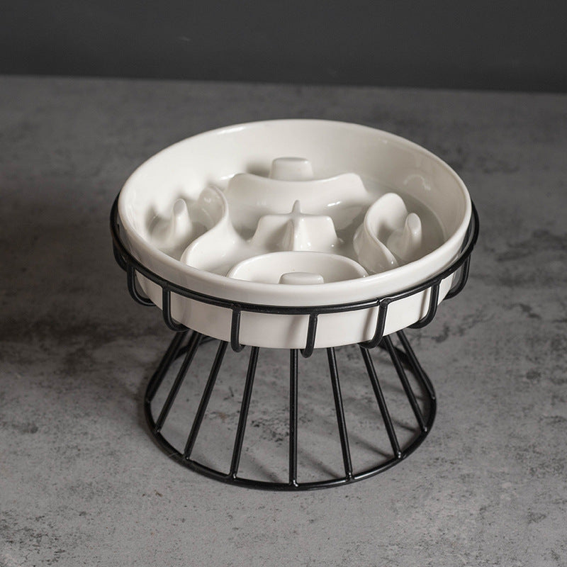 Ceramic Slow Feeder Cat Bowl with Stand – Anti-Gulp Pet Feeding Dish