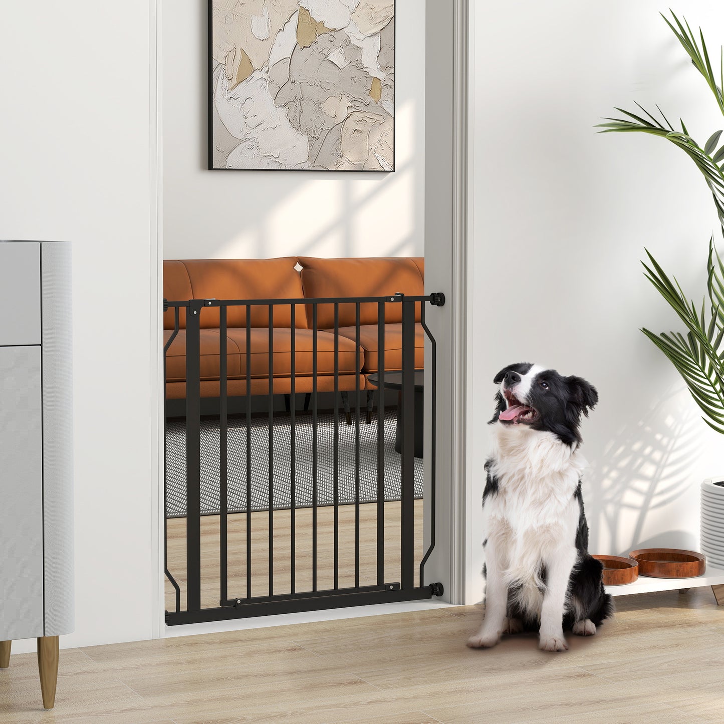 PawHut Extra Wide Dog Safety Gate for Doorways, Hallways, Staircases - Black