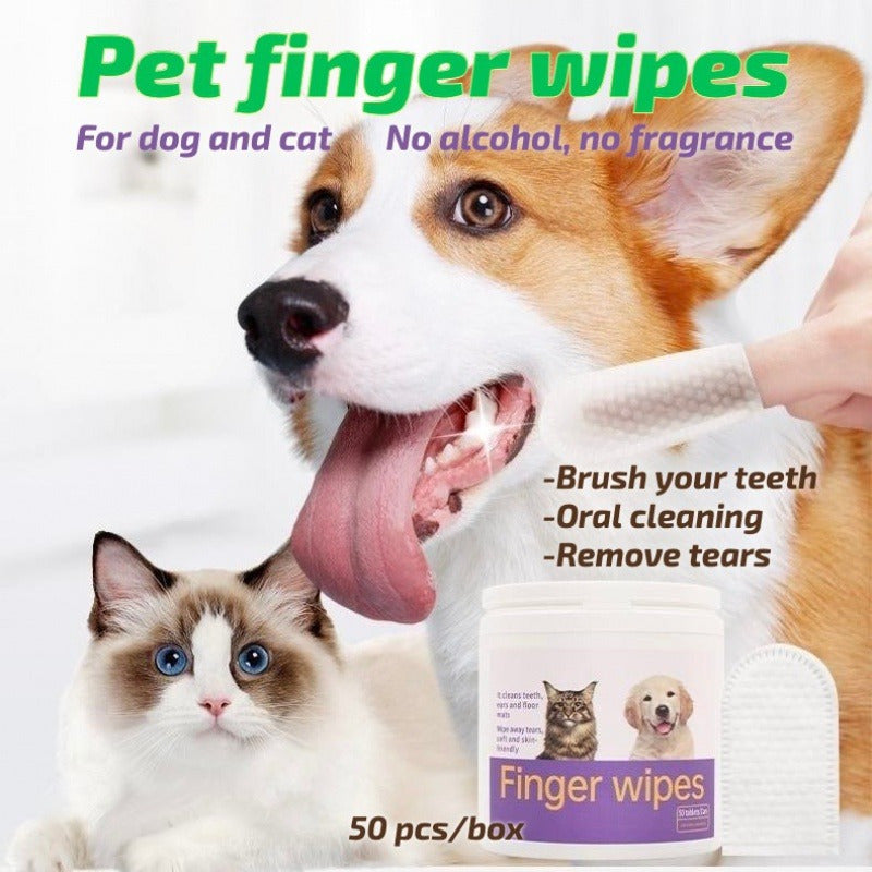 3-in-1 Pet Finger Wipes for Dogs & Cats – Dental, Eye & Ear Cleaning Care (50 Pack)