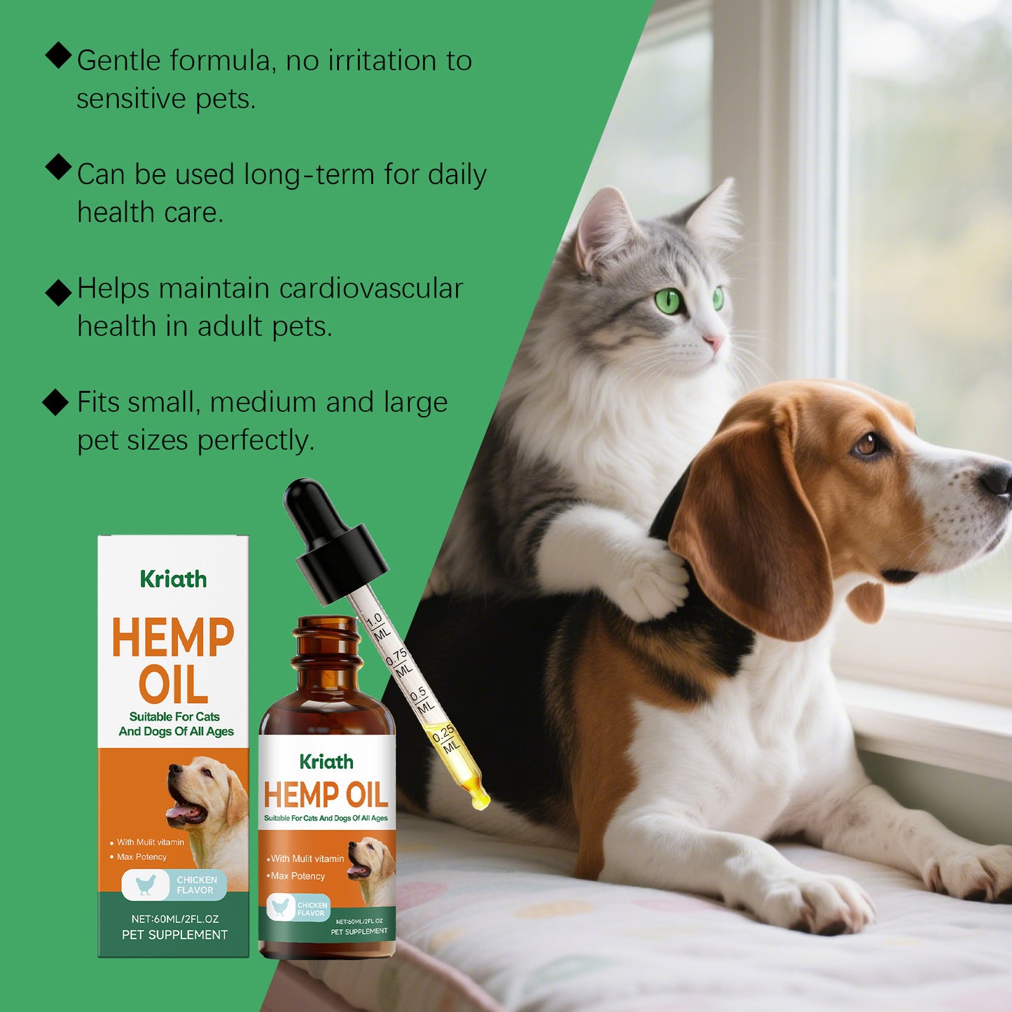 Kriath Hemp Seed Oil Vitality Drops for Cats & Dogs – Daily Wellness Support