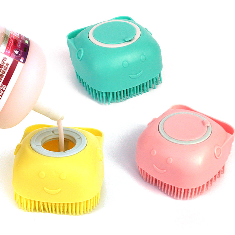 Silicone Pet Bath Massage Brush – Shampoo Dispensing Grooming Tool for Dogs & Cats