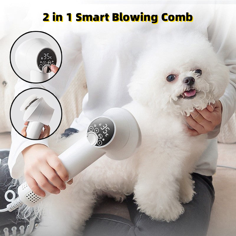 Smart Pet Hair Dryer & Grooming Comb – Low Noise 2-in-1 Dog & Cat Blow Dryer