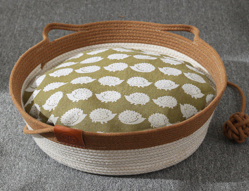 Cotton Rope Rattan Pet Nest – Woven Cat & Small Dog Bed with Optional Cushion