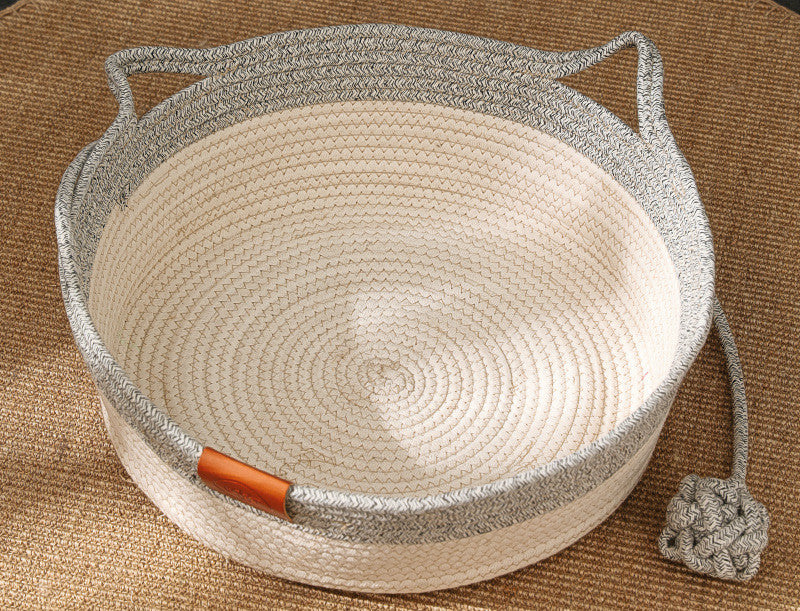 Cotton Rope Rattan Pet Nest – Woven Cat & Small Dog Bed with Optional Cushion